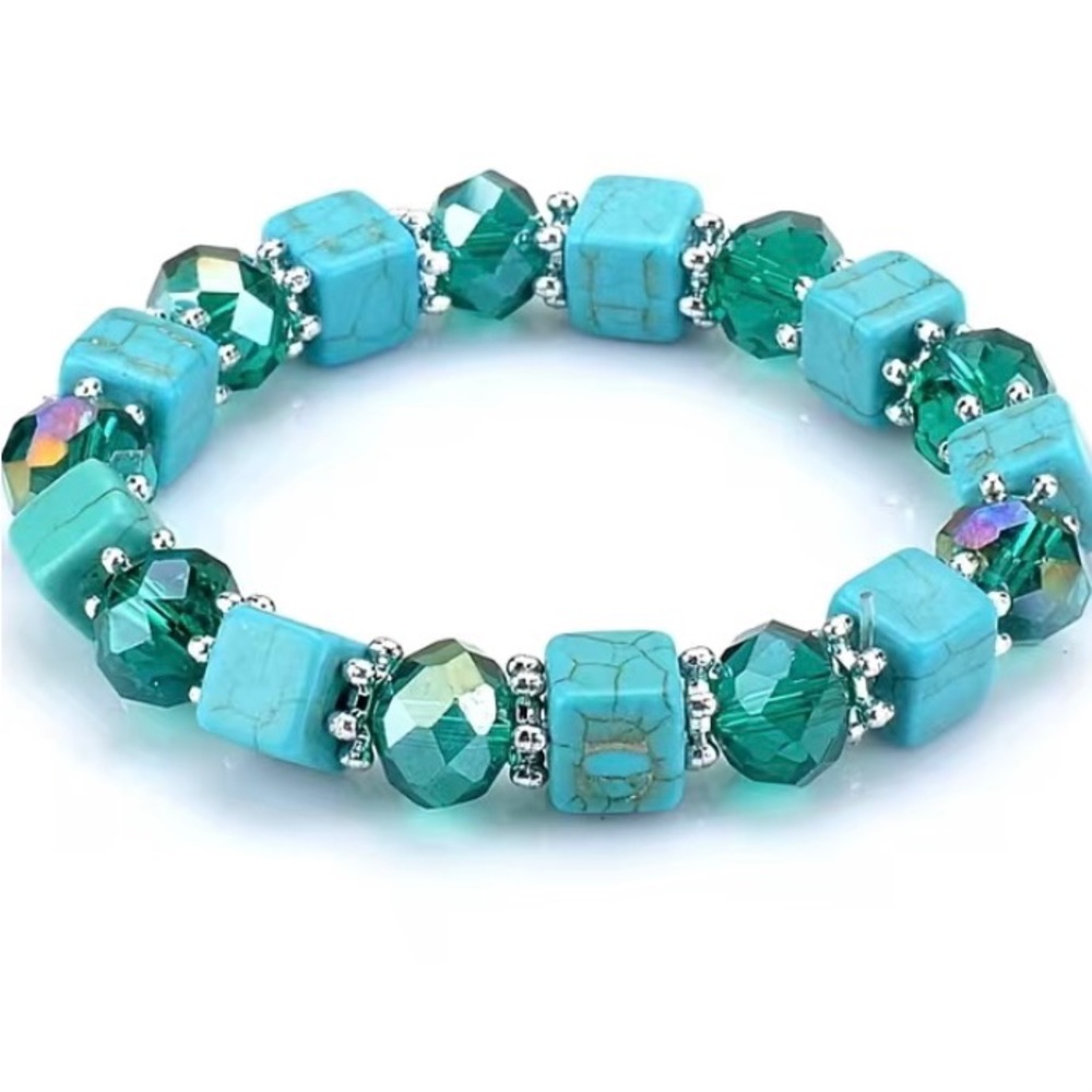 Handmade Stone Beaded Bracelet Cute Turquoise Crystal Stretch Bracelet